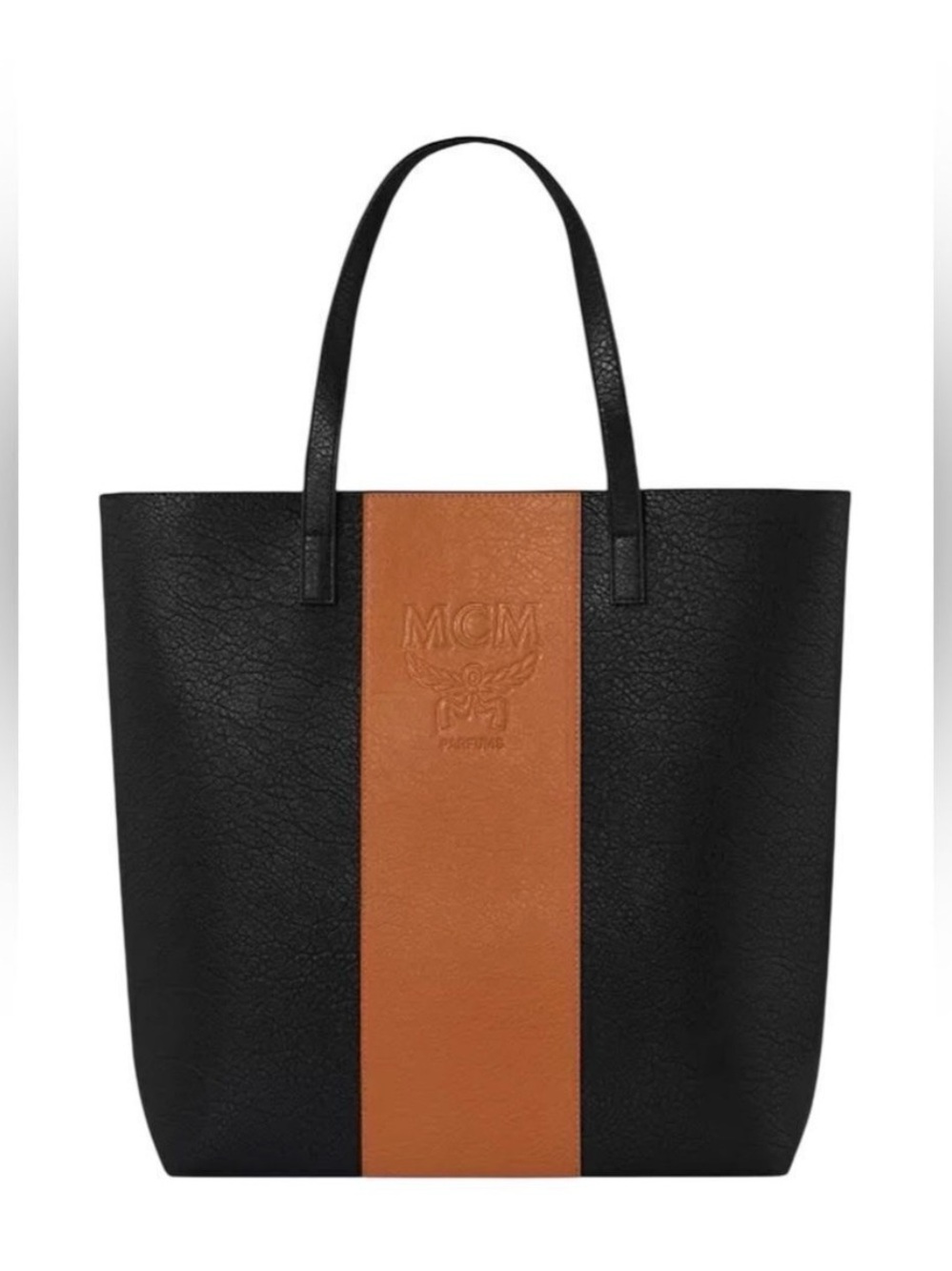 MCM Black and Cognac Vertical Stripe Tote